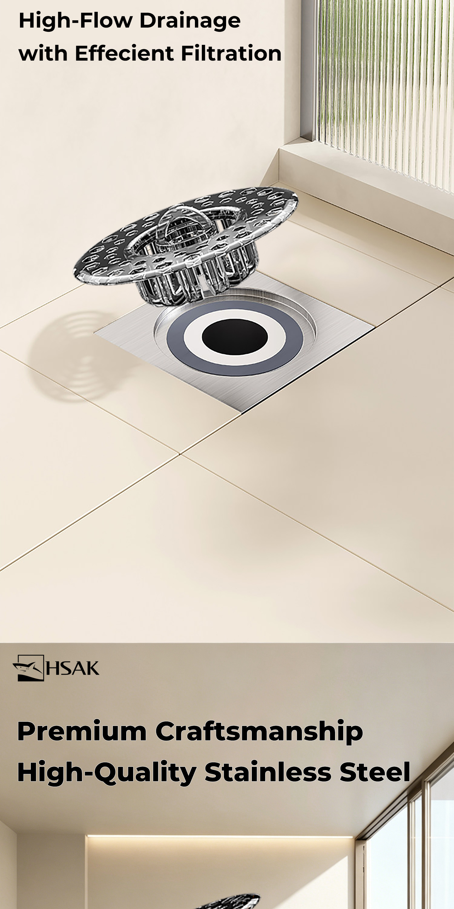 HSAK Stainless Steel Extended Floor Drain Cover Odor-Proof Floor Trap ...