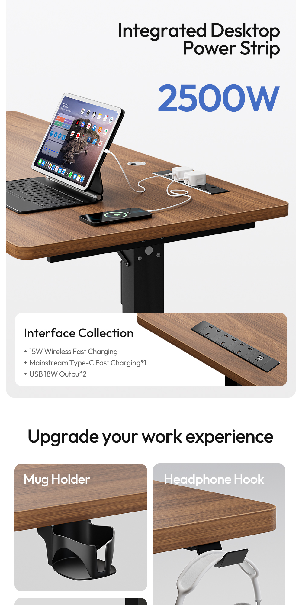 OKDO Electric Height Adjustable Table Gaming Office Computer Desk Home ...