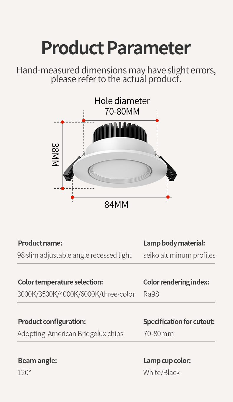 Modern Downlight Recessed Adjust 5W/7W/9W/12W RG0 Anti-blue CRI98 ...