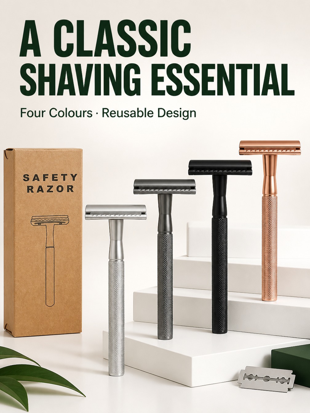 Classic Metal Safety Razor Manual Shaver with Blades 5 Colours Reusable ...