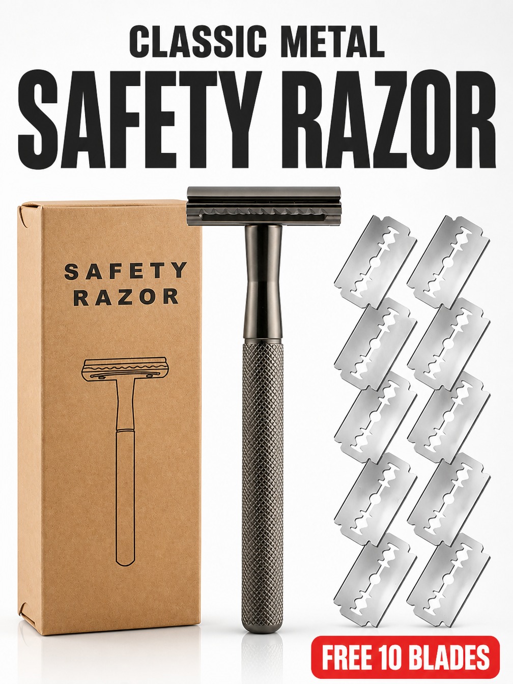 Classic Metal Safety Razor Manual Shaver with Blades 5 Colours Reusable ...