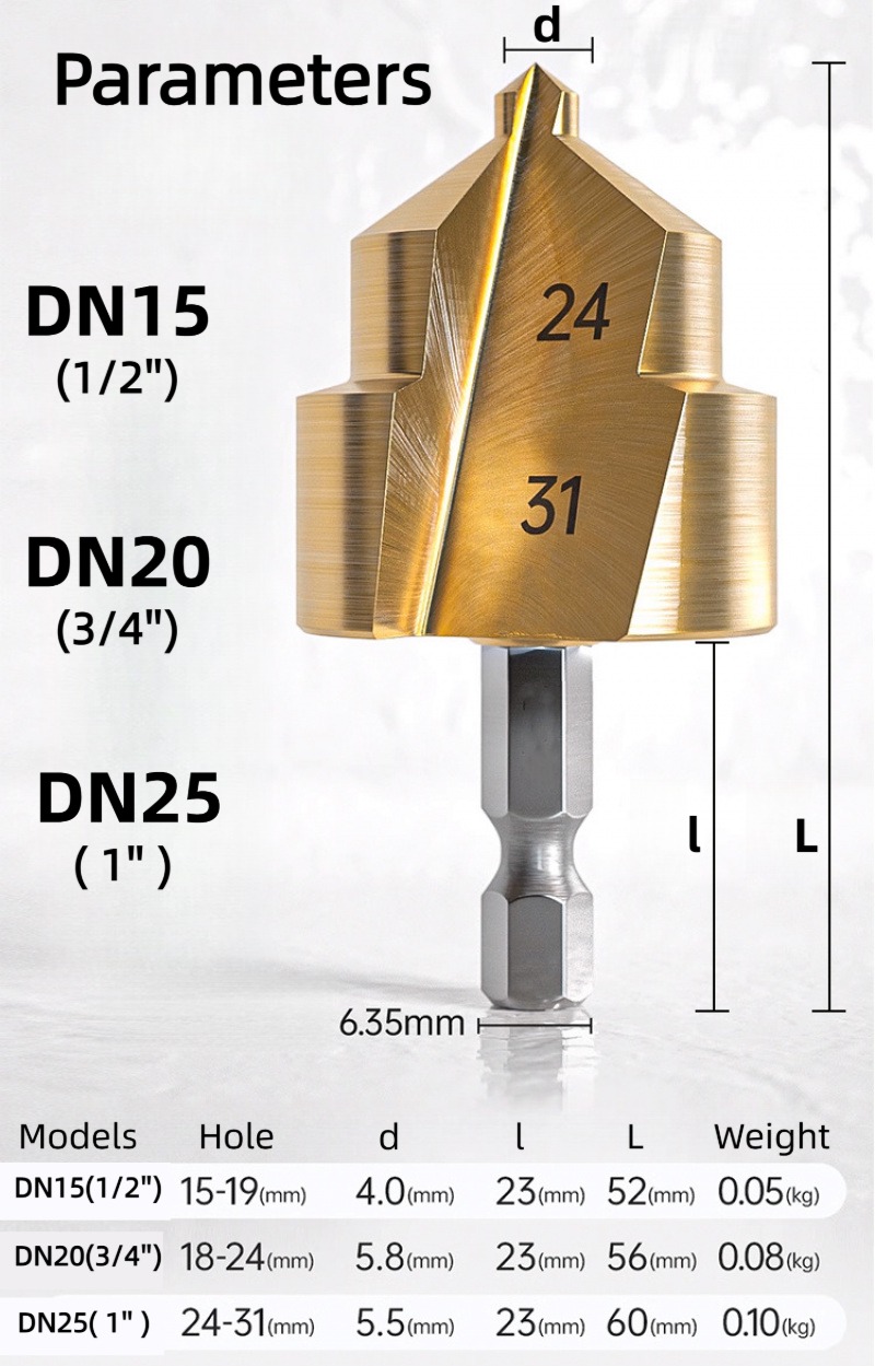3 Blades Step Drill Bit for DN15/20/25 (1/2,3/4,1 inch) PPR PVC Water ...