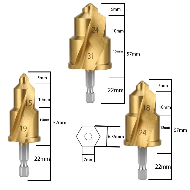 3 Blades Step Drill Bit for DN15/20/25 (1/2,3/4,1 inch) PPR PVC Water ...