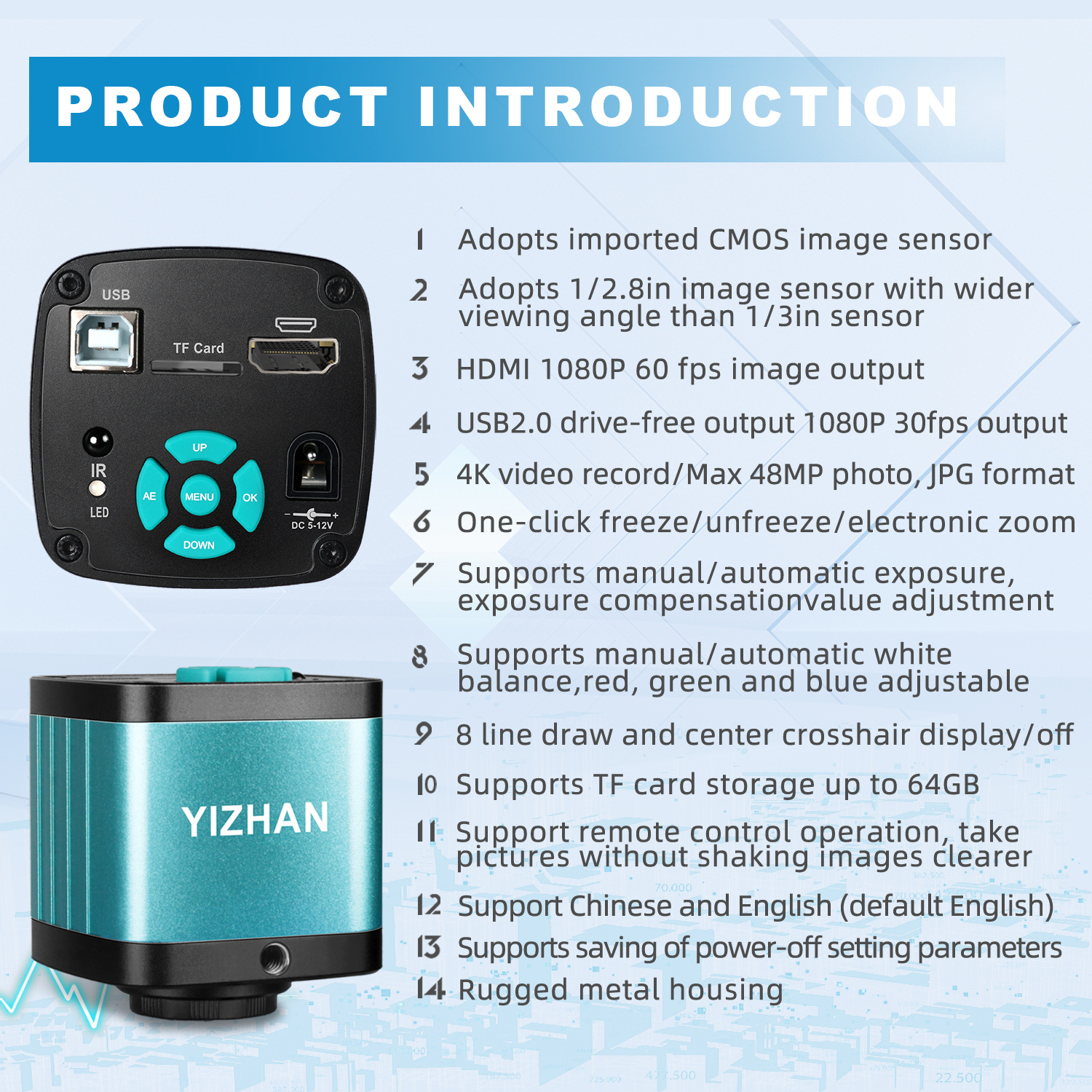 YIZHAN 2160P 4K HDMI USB Digital Video Microscope Continus Zoom 180X C ...