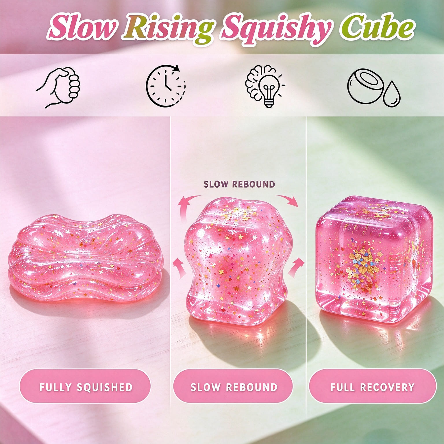 4PCS Glittery Nice Cube Snowflake Squishy Calming Sensory Ice Cube Toy ...