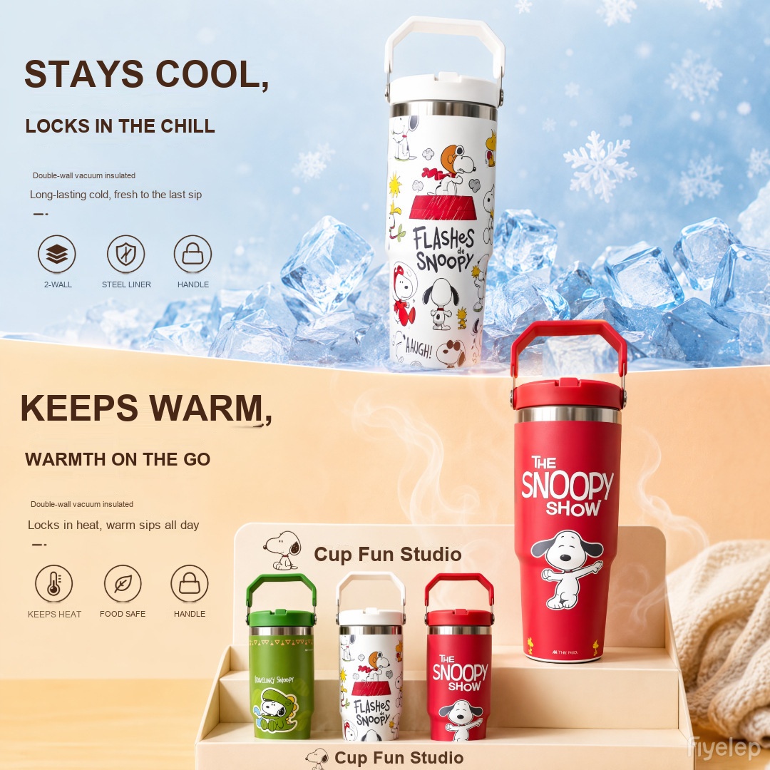 Snoopy Tumbler,Portable Tumbler with handle,Cute Cartoon Tumbler 900ml ...