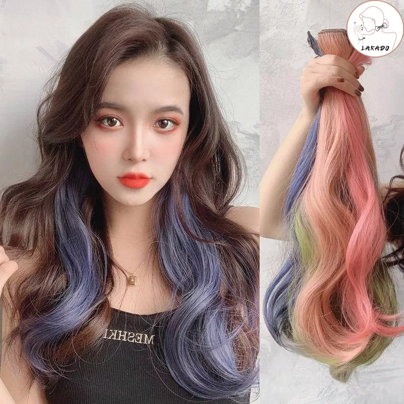 Color wig seamless invisible hair extension wig piece long straight ...