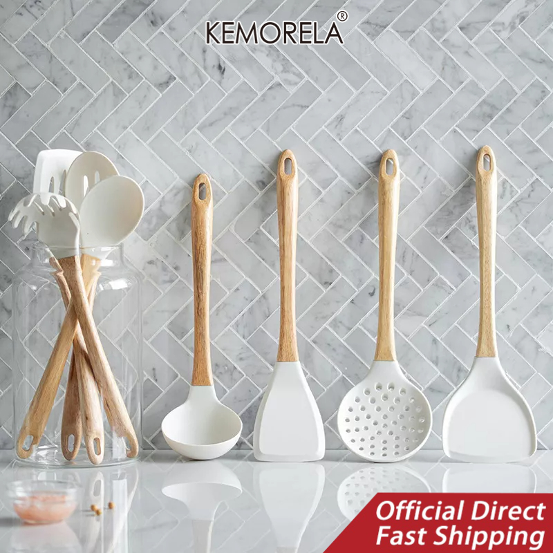 KEMORELA Beech handle silicone spatula kitchen utensils eight-piece set ...