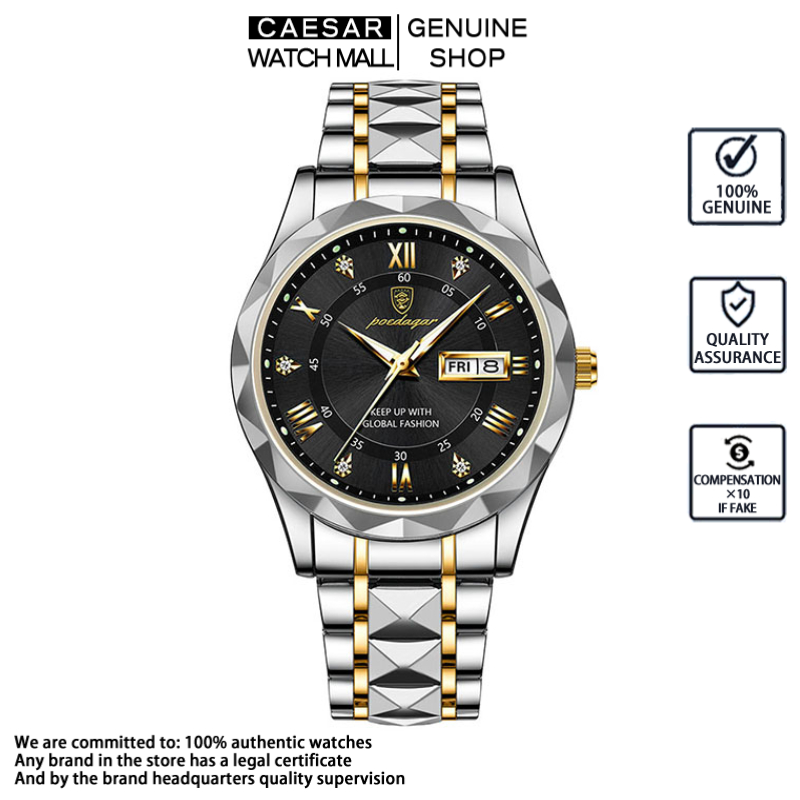New Men's Watch POEDAGAR 615 Stainless Steel Strap Watch Luxury High-End  Men's Watch Luminous Calendar Waterproof
