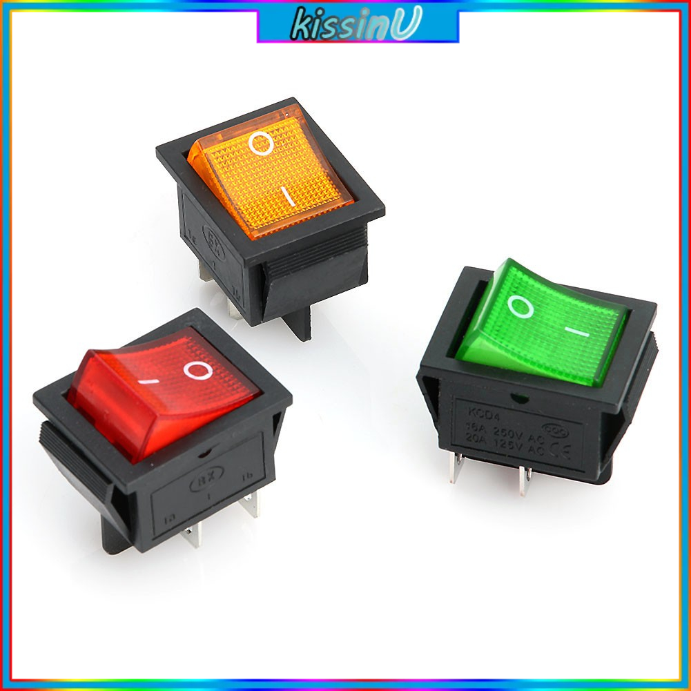 Rocker Switch With Light KCD4-201N 4 Pin ON/OFF 2 Position 250V DPST 1 ...