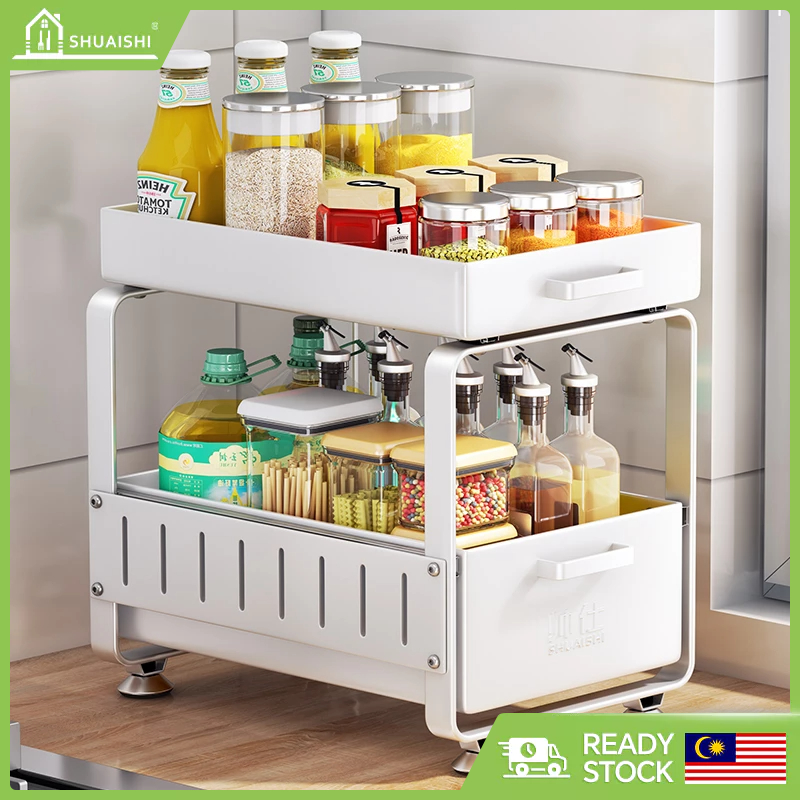 Kitchen Sink Rack With Slide Rail Storage Rack Double Layer Pull Basket ...