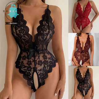 Womens Lace Bodysuit Set Back With Lanyard And Tight Lingerie Sexy