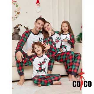 Family Matching Pajamas Sets, Christmas Print Letter Merry Christmas Green  Long Sleeve Pullover Long Pants for Mom Dad Kids Baby