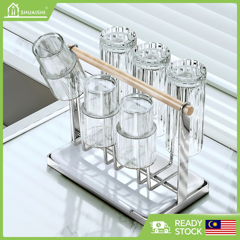 Glass Cup Holder Rack Stainless Stain杯子 收納柜multipurpose Coffee Cup Drying Holder With Tray Rak 5273