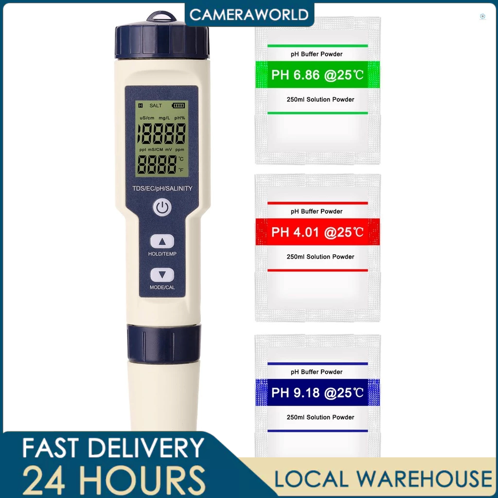 5 in 1 Professional Multi-parameter Combo Testing Meter PH/EC/TDS ...