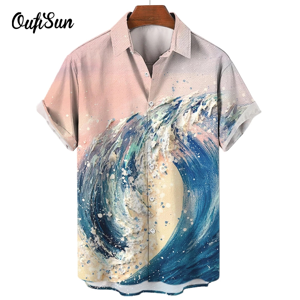 Oufisun Summer Seaside Oversized Fashion Men's Short-Sleeved Shirts ...