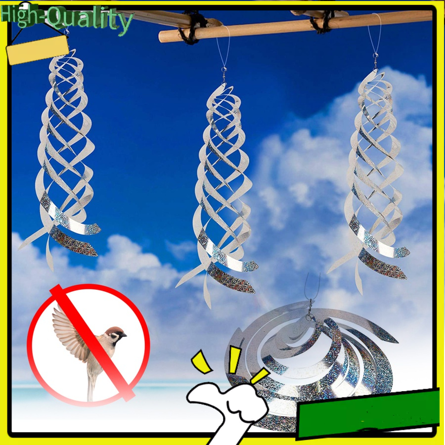 NTW 3 Pack Bird Repellent Spiral Reflectors Silver Mylar Spinner