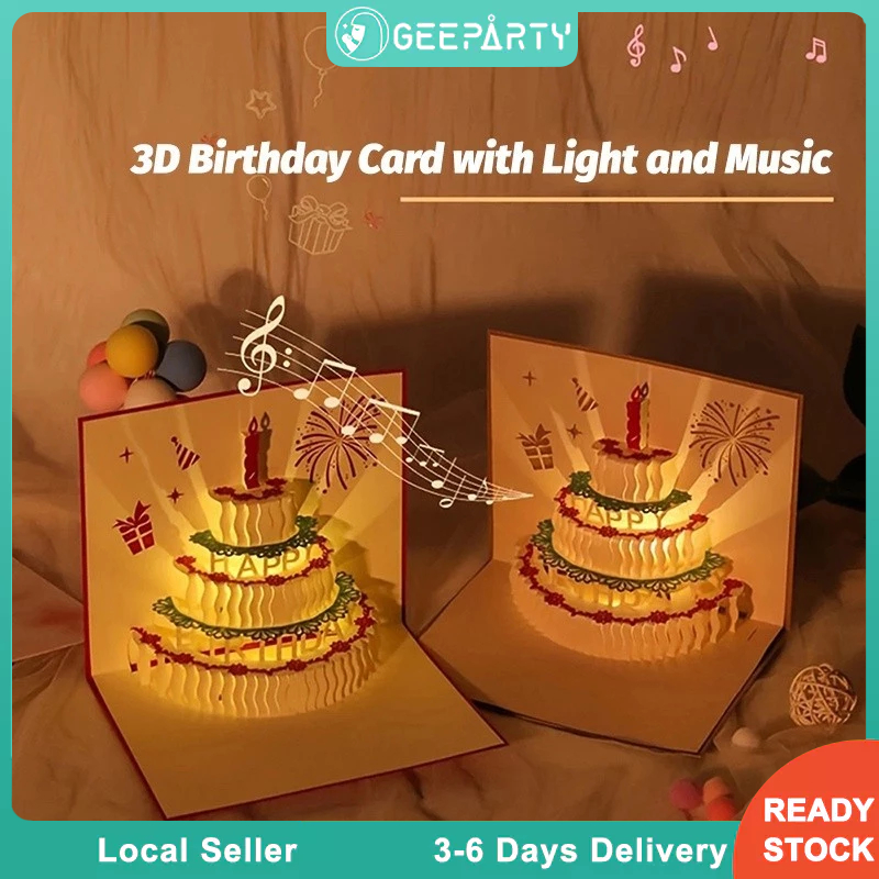 GeeParty 3D Music Pop Up Birthday Card Warm LED Light Happy Birthday ...