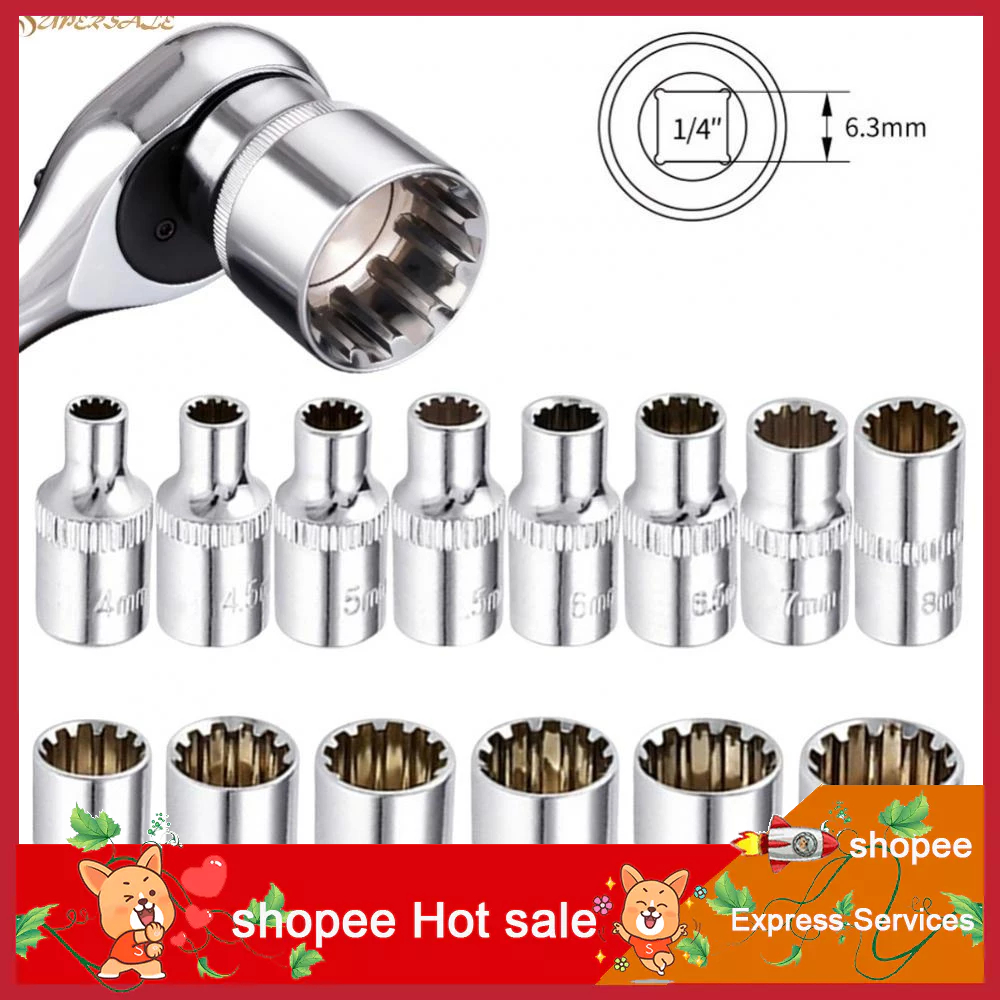 ⚡READYSTOCK⚡12 Point Socket Bit Chrome Vanadium Steel Short Socket ...