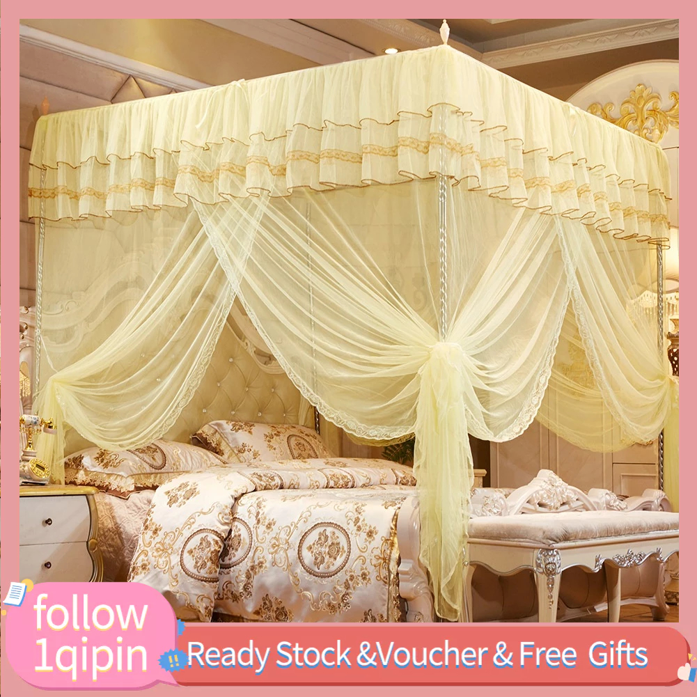 Luxury PrincessThree Side Openings Post Bed Curtain Canopy Netting ...