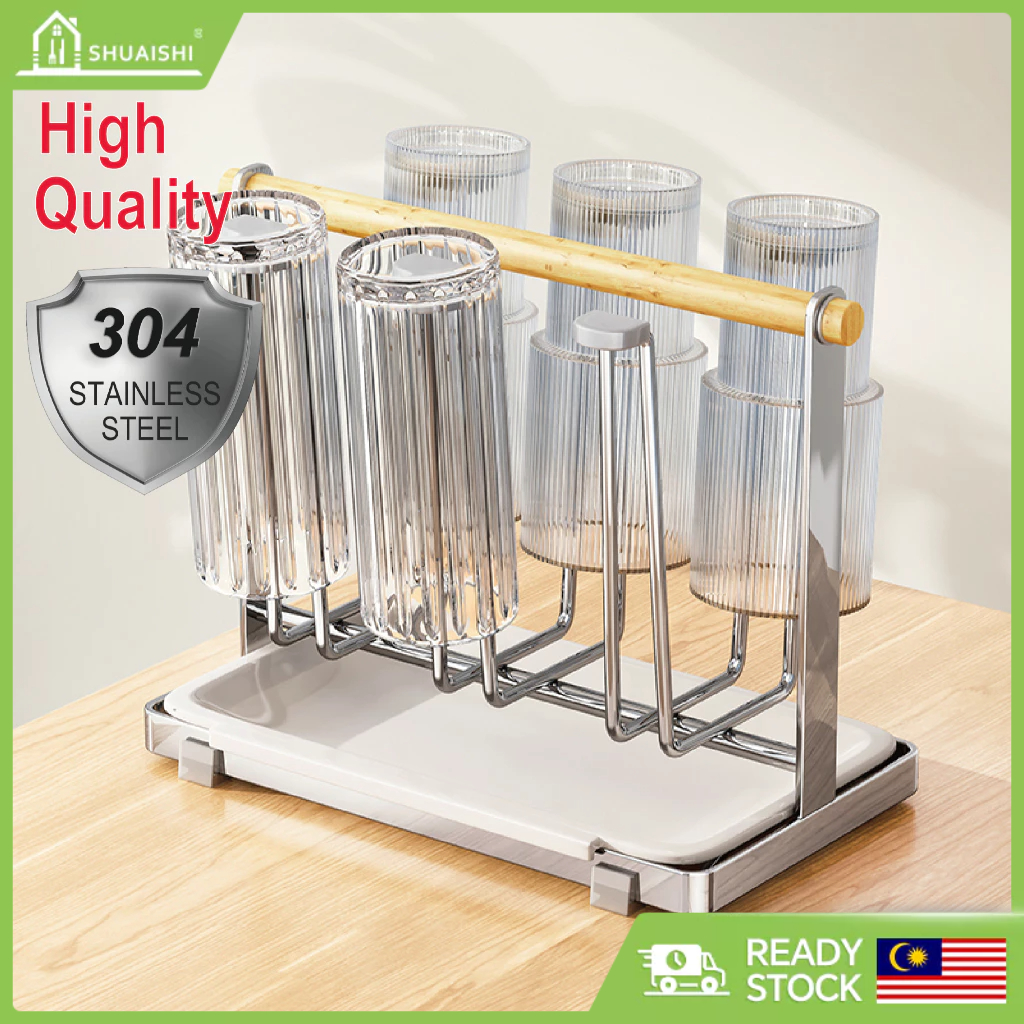 Mug Shelf Glass Cup Holder Rak Cawan 304 Stainless Steel Coffee Cup ...