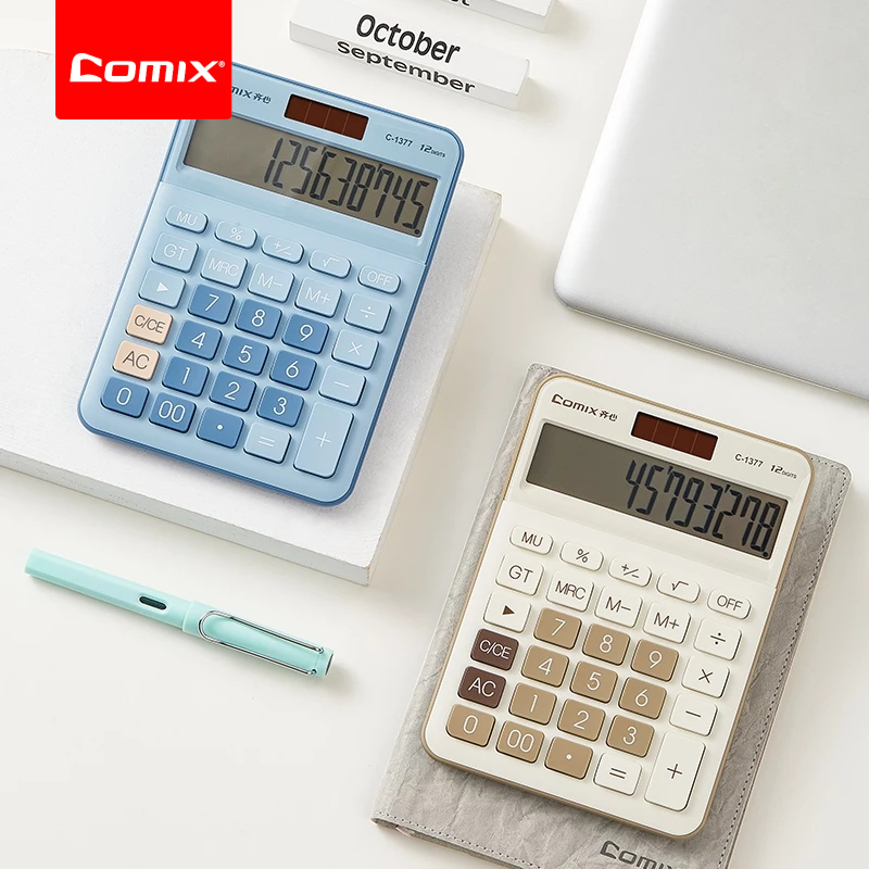 Comix Desktop Calculator 12 Digit With Large LCD Display And Big Button, 2 Pack, 12 Digits Baisc Calculator, Solar Battery Dual Powered, For Office