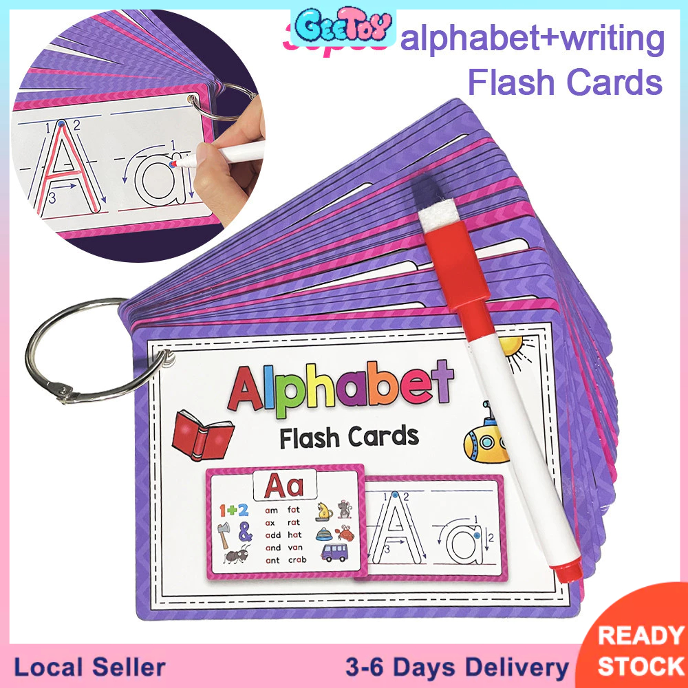 GeeToy 30pcs Alphabet Flash Cards with Erasable Pen Writing ABC ...