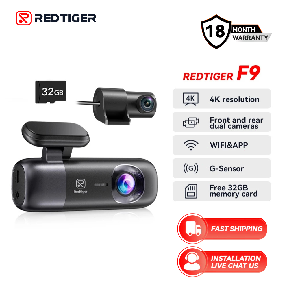 REDTIGER F9 4K Front & Rear Dash Cam, WiFi, GPS, Night Vision, Parking ...