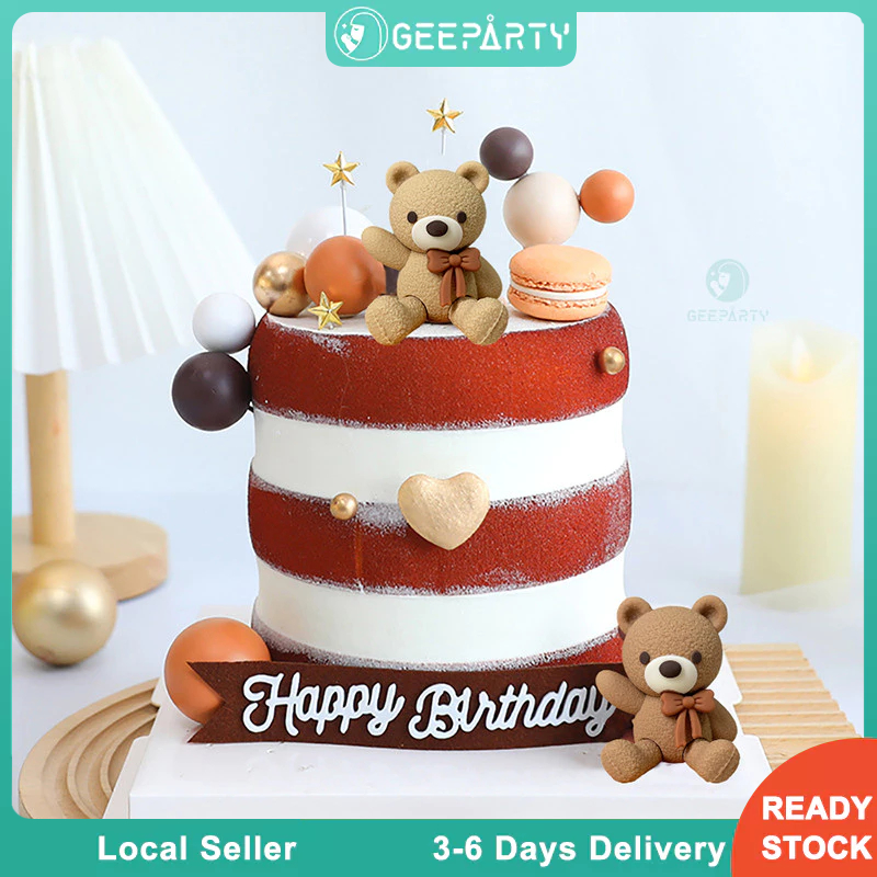 GeeParty Light Cocoa Brown Bear Cake Topper Boho Ball Topper for ...