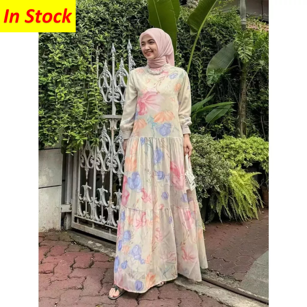 Gamis Floral Rayon/Raya Maxi Dress Casual Floral Printed | Shopee Malaysia