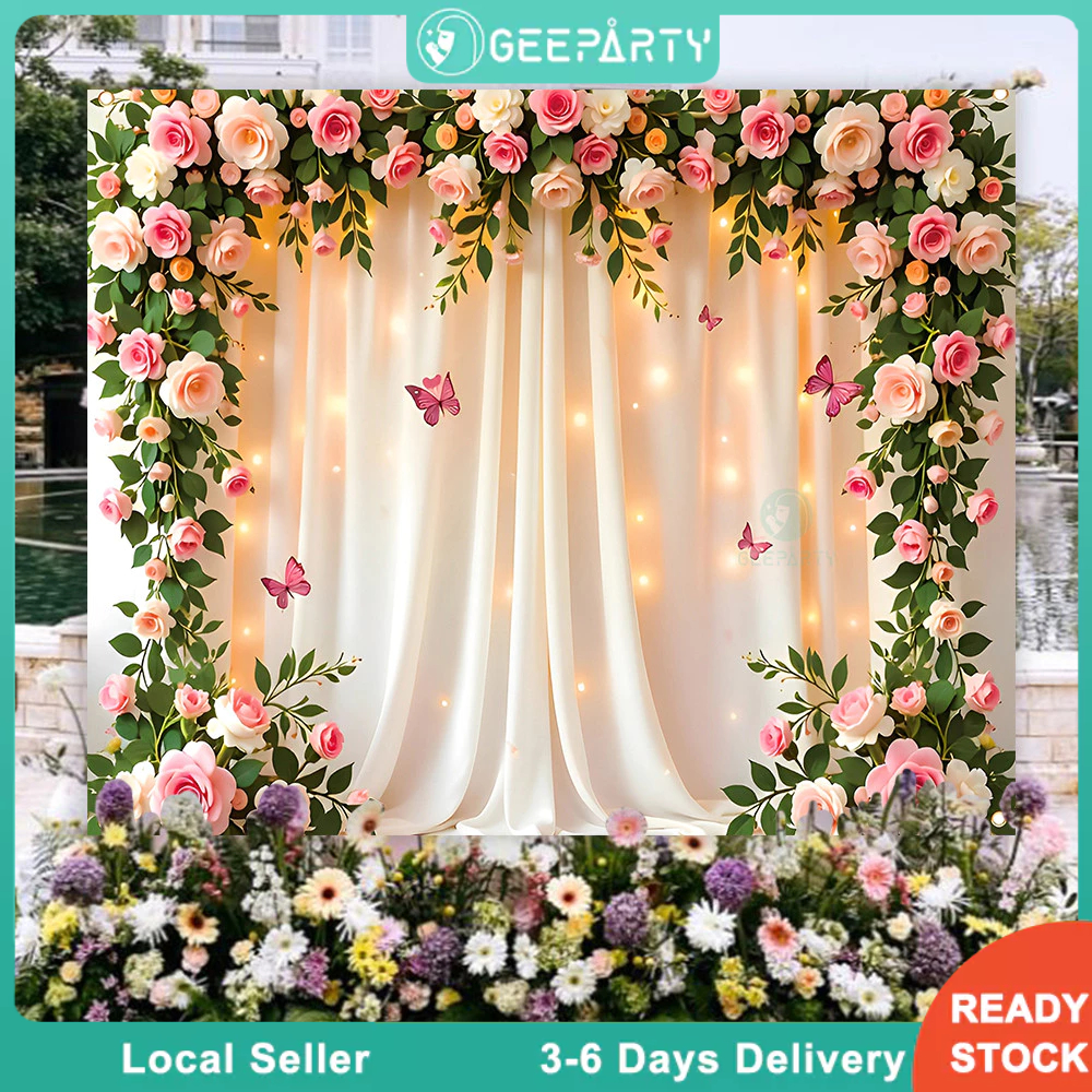 GeeParty 150*100cm Flower Birthday Backdrop Banner Photo Frame for ...