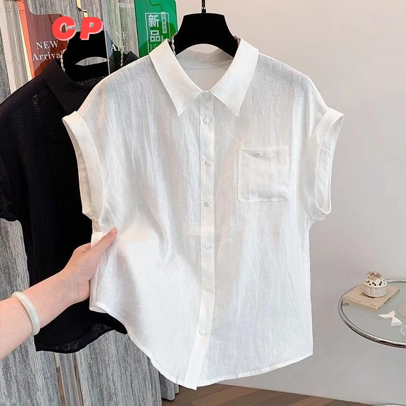 CP High-End Lapel Short-Sleeved Shirt Women Summer Thin Style Unique ...