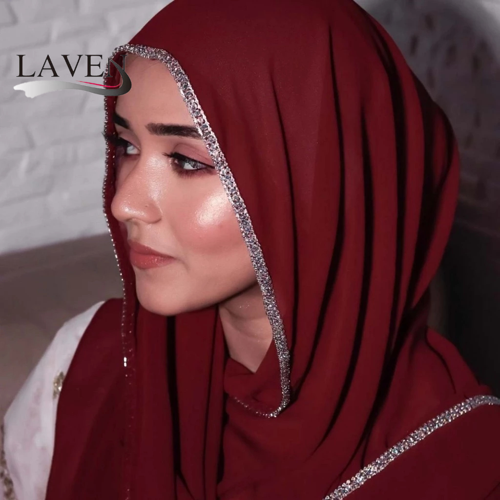 LAVEN Sparkling Diamond Chiffon Shawl Premium Bubble Chiffon Headscarf ...
