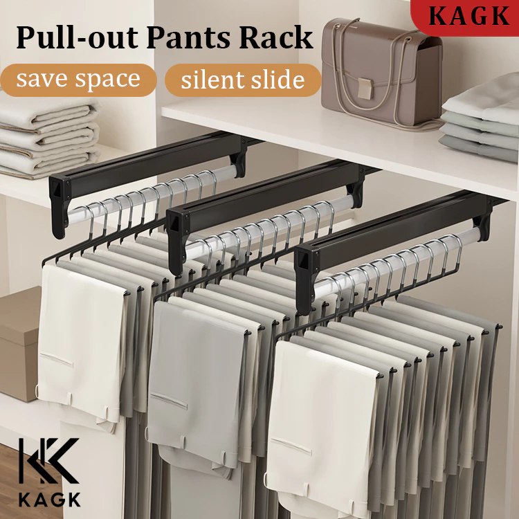 KAGK Multifunctional Pull Out Pants Trouser Hanger Rack Wardrobe Rail ...