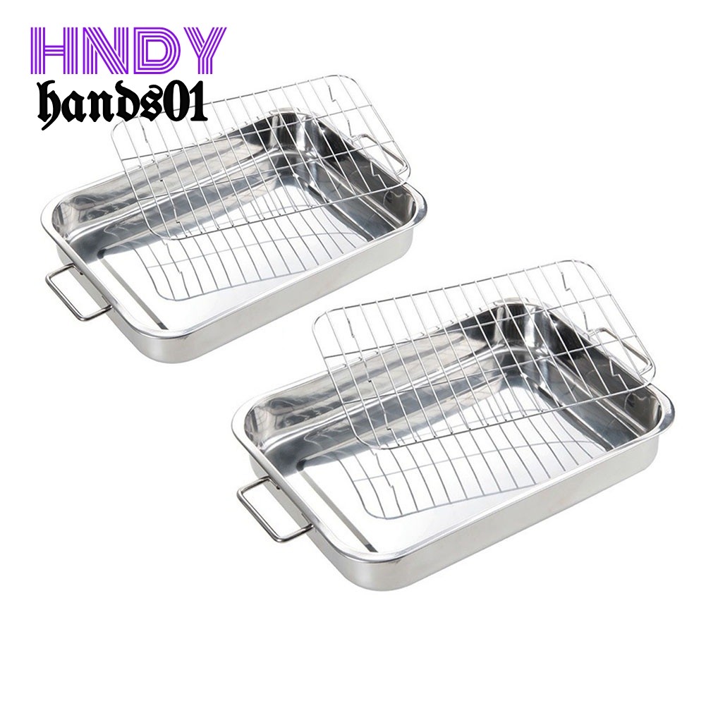 【HDS01】Stainless Steel Deep Roasting Tray Oven Pan Grill Rack Baking ...
