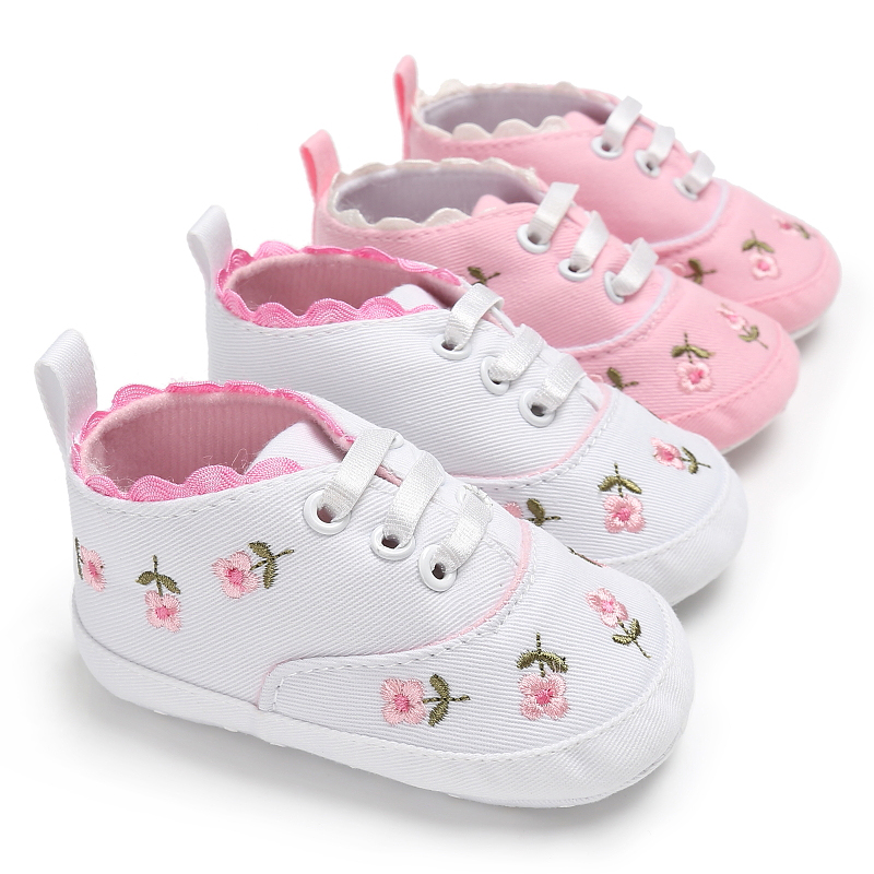 Floral Walking Shoes For Baby Girl 1 Year Old Pink White Sport Boot For