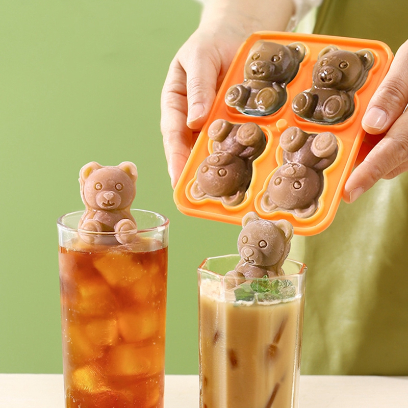 4 Grid Ice Cube Tray Cute Bear Shape Ice Block Mold Silicone Ice Maker ...