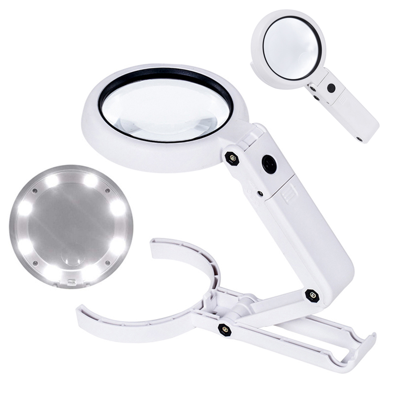 Portable Handheld Magnifying Glass with LED Light Foldable Desktop ...