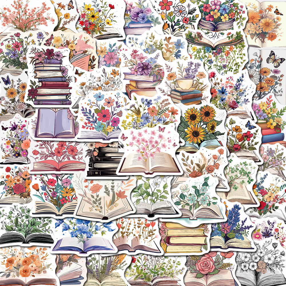 50pcs books flowers cartoon stickers mobile phone tablet water cup ...