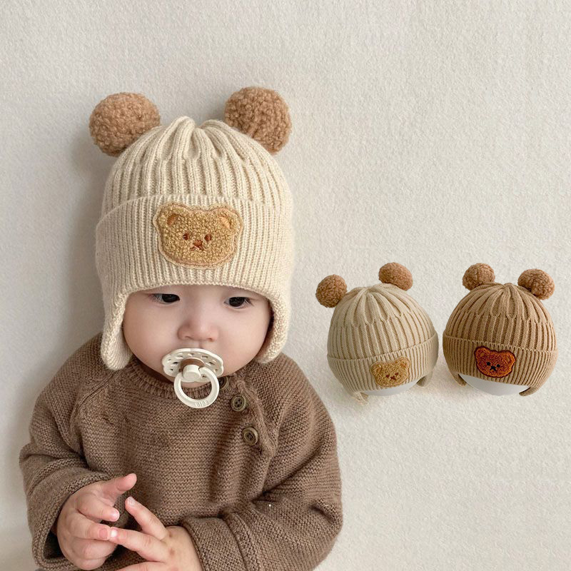 Cute Little Bear Fur Ball Baby Hat Winter Warm And Elastic Children's ...