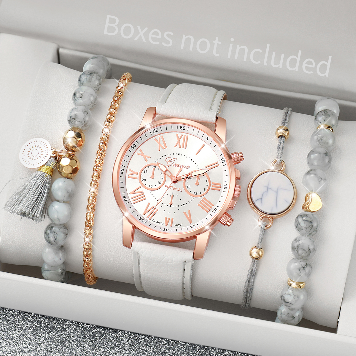 Geneva Watch Fashion Ladies Belt Quartz Watch White Turquoise Bracelet Set Shopee Malaysia