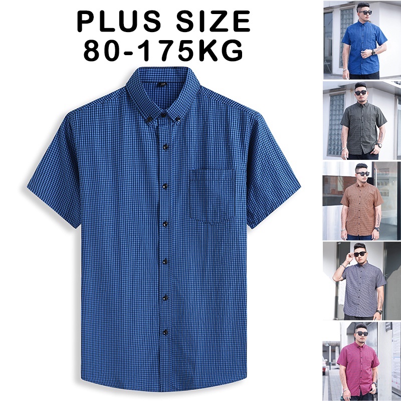 【Plus Size】60-175KG Men Striped Korean Style Button Down Collar Short ...