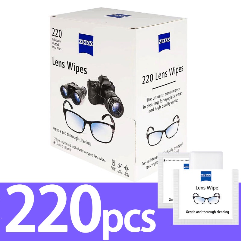 Zeiss 220 pcs Lenses Cleaning Wipes AlcoholFree (Box of 220) Over
