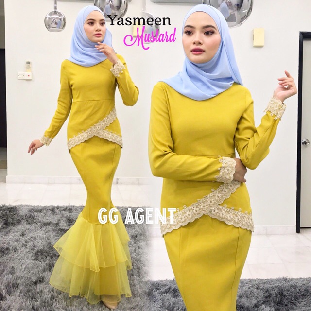 Yasmeen kurung Raya 2018 (mustard) | Shopee Malaysia