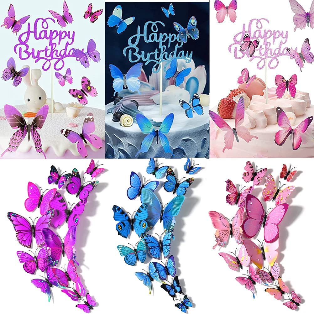 Glitter Cake Toppers & 12Pcs Butterfly Happy Birthday Cake Toppers ...