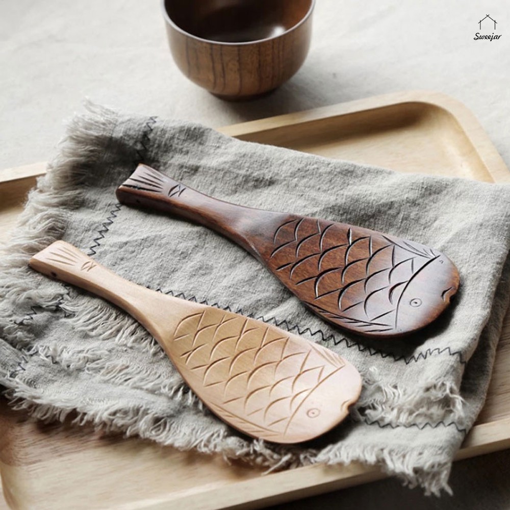 SWEEJAR Rice Spoon Wooden Fish Rice Shovel Rish-Shaped Rice Spoon ...
