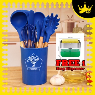 Dropship 11Pcs Silicone Cooking Utensil Set Heat Resist Wooden Handle  Silicone Spatula Turner Ladle Spaghetti Server Tongs to Sell Online at a  Lower Price