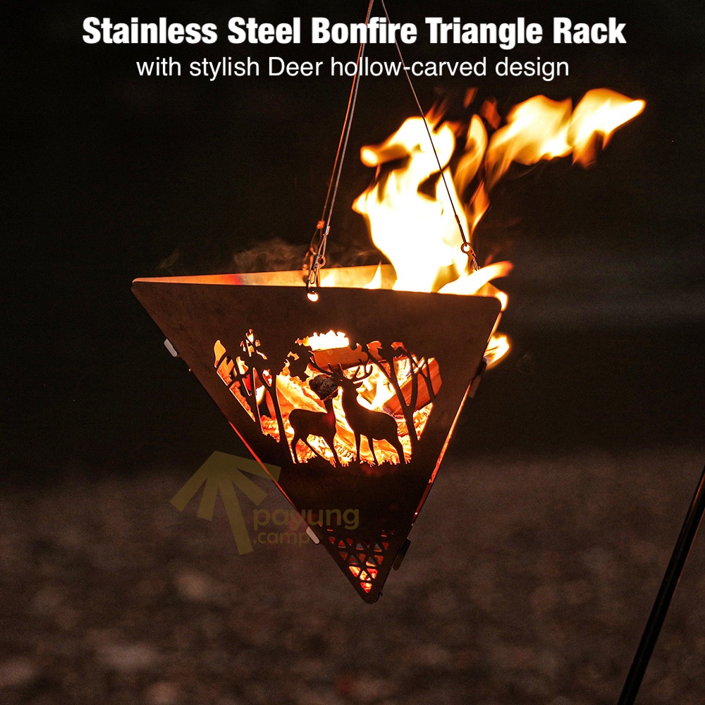 PAYUNG.CAMP Triangle Bonfire Rack Hanging Furnace Campfire Pit Camping ...