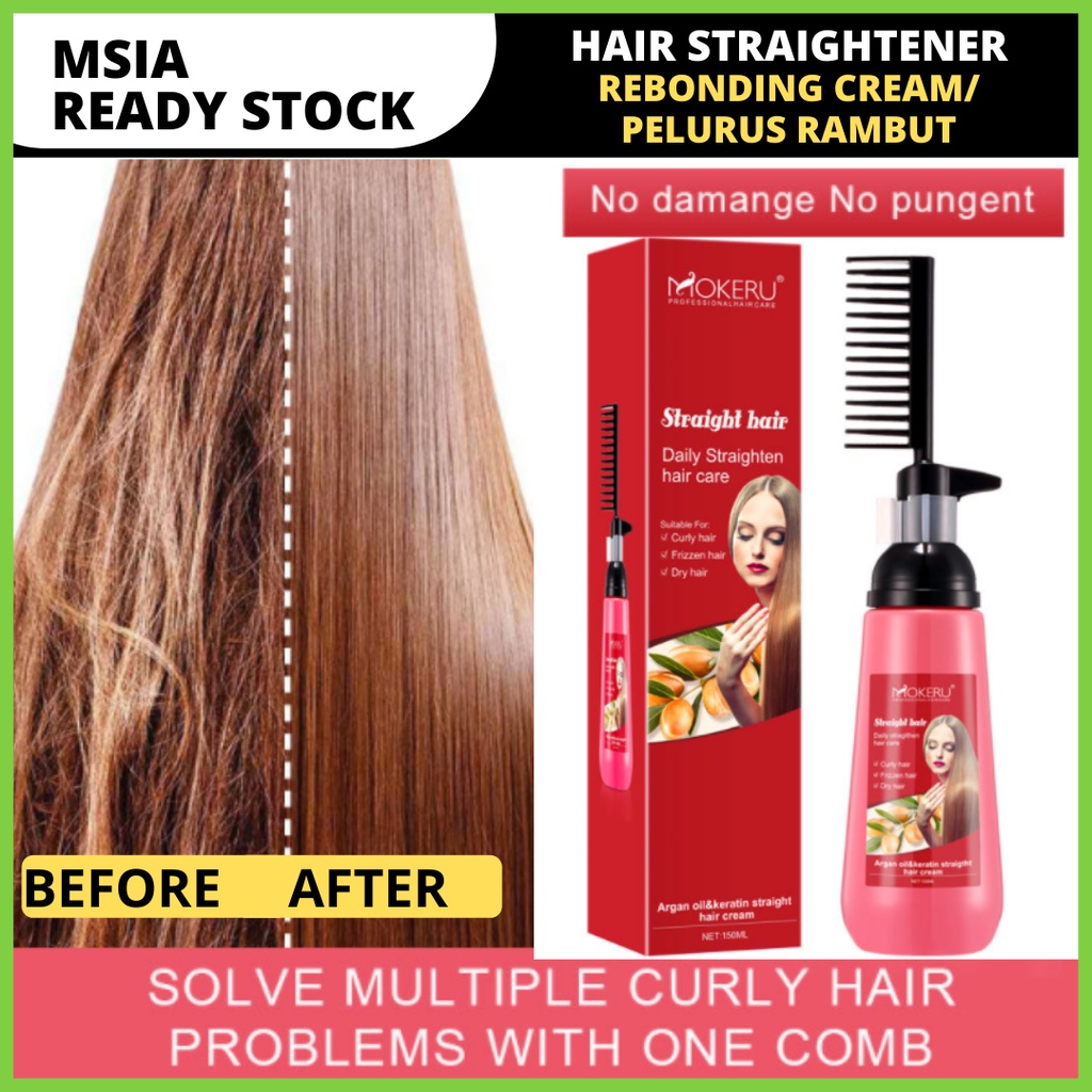MOKERU Straight Hair Rebonding Cream Straightening Comb Krim Pelurus ...