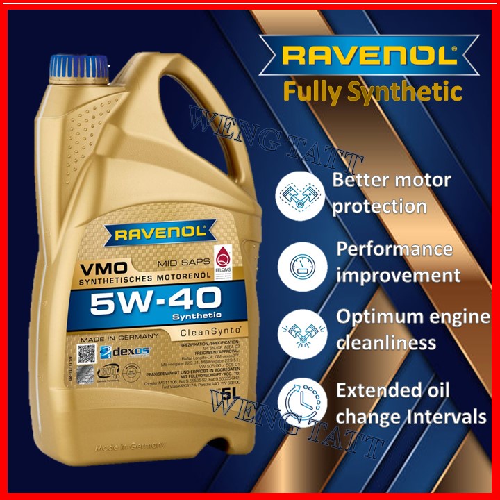 RAVENOL Fully Synthetic VMO 5w40 5L Engine Oil Minyak Hitam Enjin ...